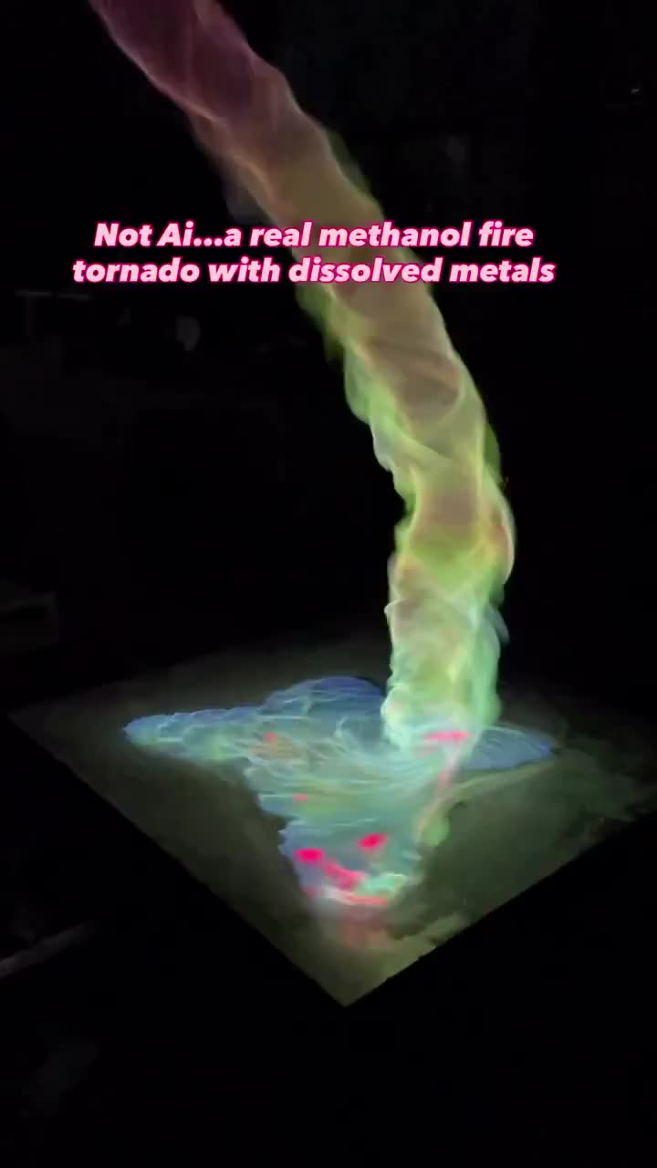 This fire tornado demonstrates how copper, strontium, and other metals burn with unique colors