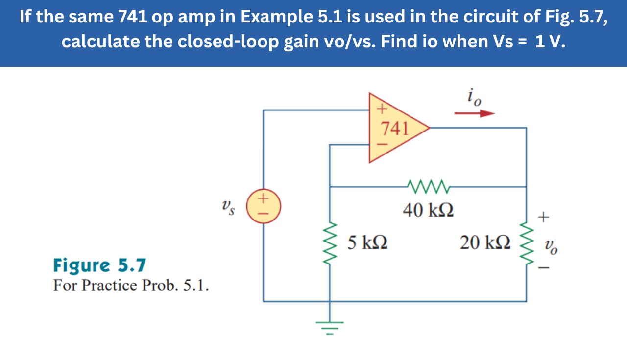 Practice Prob 5.1 | Fig. 5.7, calculate the closed-loop gain vo/vs | FEC 4th Edition