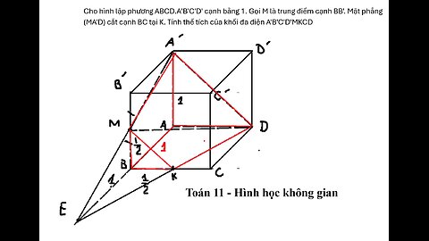 Toán 11: Cho hình lập phương ABCD.A’B'C'D' cạnh bằng 1. Gọi M là trung điểm cạnh BB'. Mặt