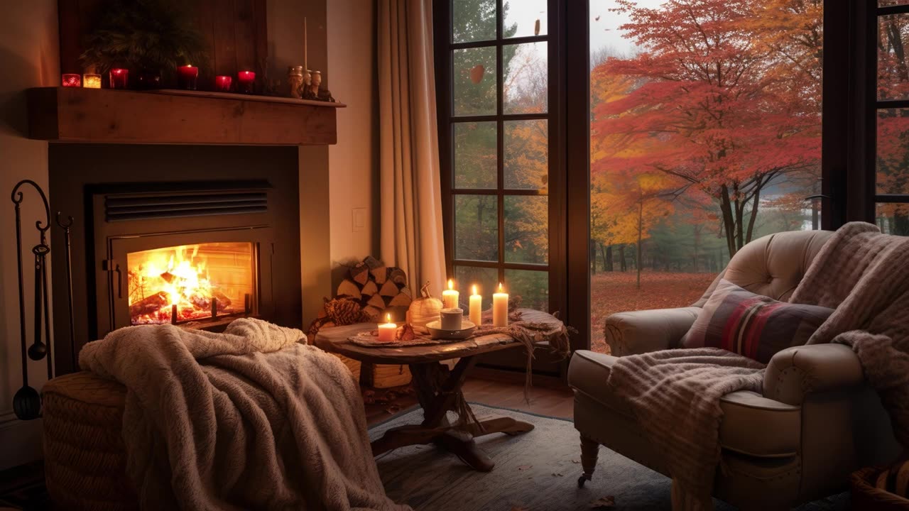 Relaxing Jazz Music for Study, Work with Cracking Fireplace