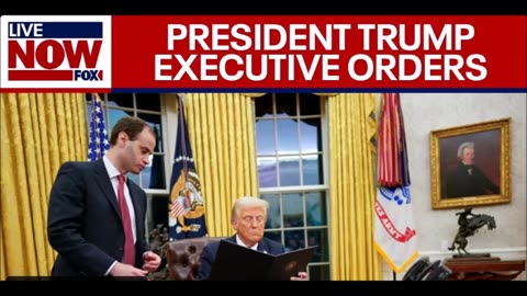 President Trump signs Executive Orders inside the Oval Office