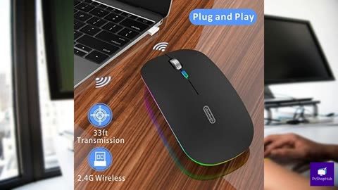 Uiosmuph LED Wireless Mouse, G12 Slim Rechargeable Silent Mouse