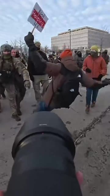 Leftist anti-ICE protester thinks they can stand his ground against a group of ICE agents. FAFO!