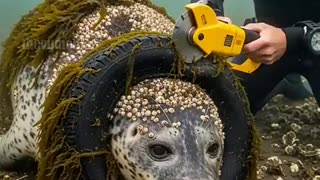 Shocking: Scuba Diver Saves Stranded Seal from Entrapment! #rescue #animals #wil