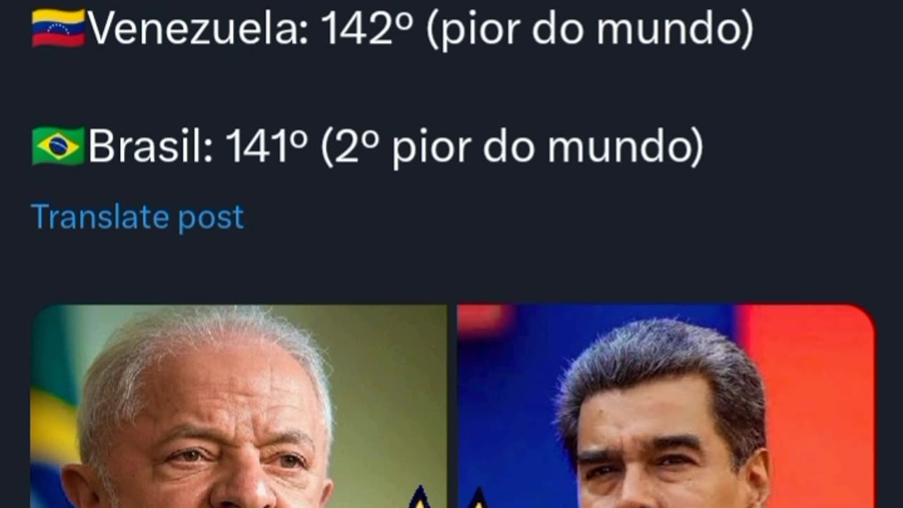 Brasil é classificado como o segundo pior país do mundo para Imparcialidade da Justiça! 🇻🇪Venezuela: 142º (pior do mundo) 🇧🇷Brasil: 141º (2º pior do mundo