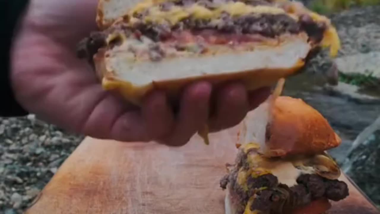 "Juicy Grilled Burger in the Forest | Outdoor Cooking Adventure"