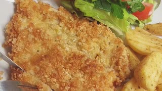 How to Make Chicken Schnitzel! Easy Chicken Schnitzel with Fries and Salad | Cooking Tutorial