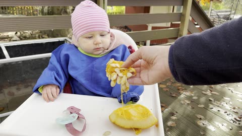 Baby Kayla Explores a Pumpkin for the First Time 🎃 Cute and Yucky Reactions!