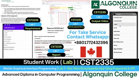 Student Work (Lab) | CST2335 Lab 7 Mobile GUI Star Wars App (Fragments + API) | Algonquin College