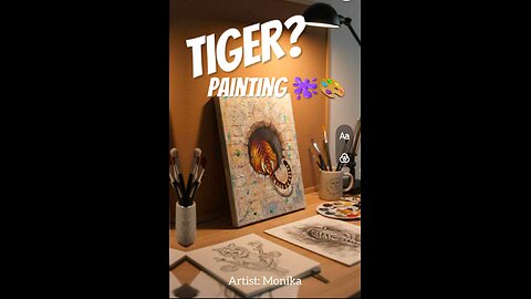 Unique Texture Art Original Painting: 3D Tiger in the Cave Canvas by Artist Monika Jahan