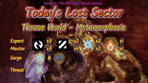 Destiny 2: 1-6-25 Metamorphosis is the Lost Sector today. Arc/Stasis Surge.