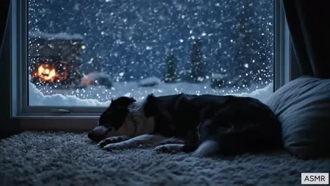 Cozy Snow and Dog Sounds 🌙 Dark Cabin Ambience for Deep Sleep & Relaxation Full HD
