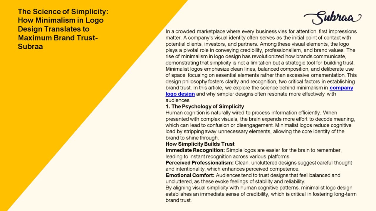 The Science of Simplicity: How Minimalism in Logo Design Translates to Maximum Brand Trust-Subraa
