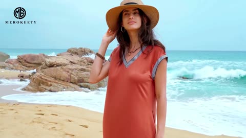 MEROKEETY's 2024 V-Neck Maxi Dress with a Chic Split – Perfect for the Beach!