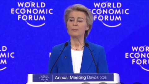 Corrupt Unelected EU Commission President "Ursula Von Der Leyen" at WEF Davos explaining why Europeans are now paying higher$ energy prices.