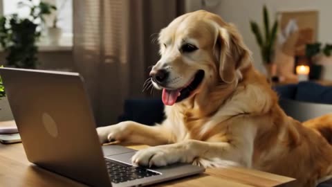Funny Dog using laptop computer