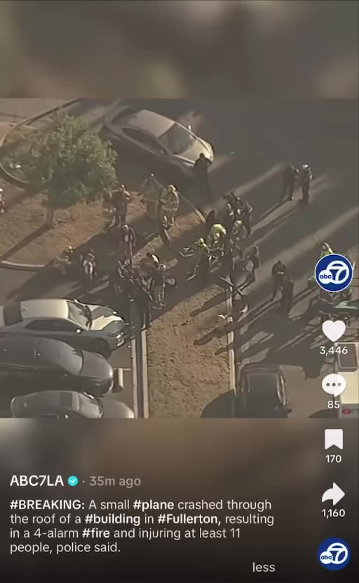 Plane Crashes into building in Fullerton