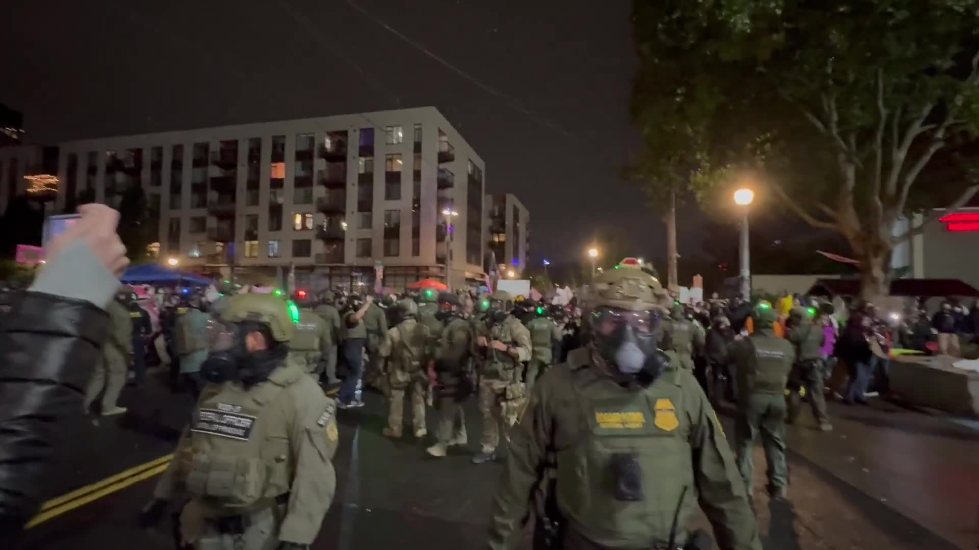 Portland ICE facility didn’t play tonight — agents rolled out, canisters and tear gas flying,