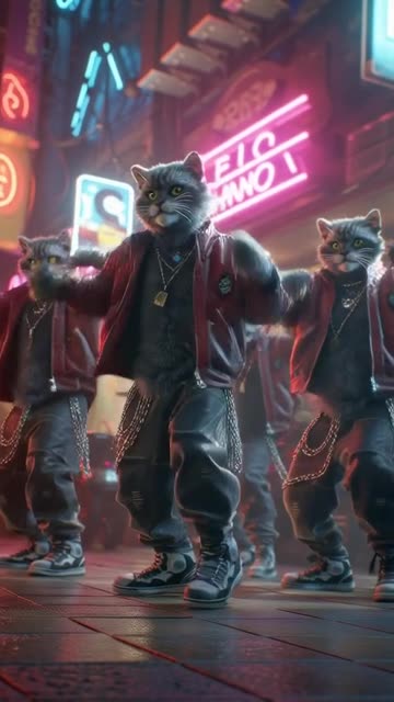 Cat dancing to Rock That Bod -Hyper-realistic female cats performing a Thriller