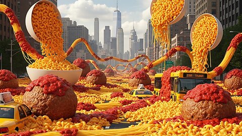 NYC Road is Filled with Macaroni and Cheese also Spaghetti and Meatballs