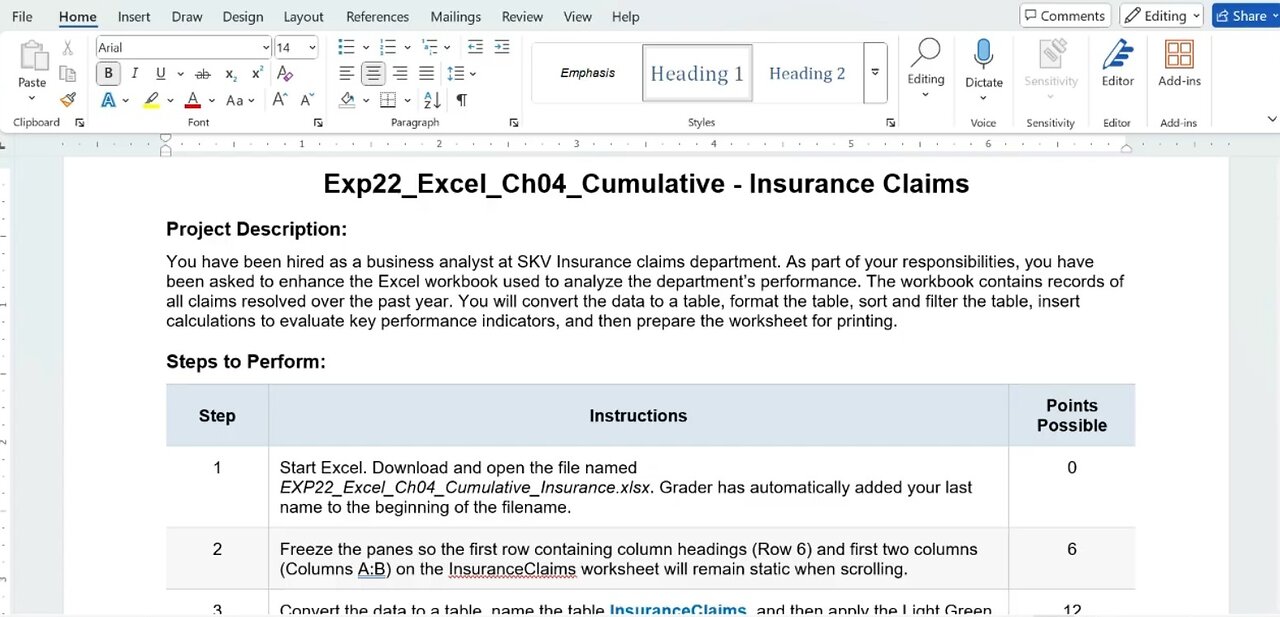 Exp22_Excel_Ch04_Cumulative - Insurance Claims | Pearson