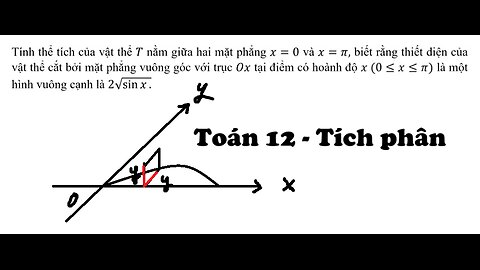 Toán 12: Tích phân mặt cắt: Tính thể tích của vật thể T nằm giữa hai mặt phẳng x=0 và x=pi, biết