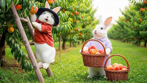 He Dreamed of Visiting a Peach Orchard… and Mom Made It Happen! 🐇💖🧺🍑#rabbit #bunny