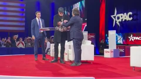 Javier Milei Gives Elon Musk His Chainsaw LIVE At CPAC