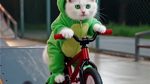 This BMX Cat is a Freestyle Legend! 🤘#cat #cute #cats #frog #skate