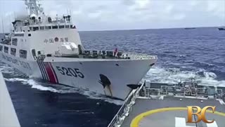 Chinese coast guard rams and damages a Philippine vessel off an island in the South China Sea