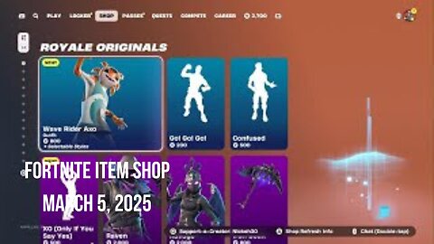 Fortnite Item Shop|March 5, 2025(*New* Wave Rider Axo Skin & XO Emote)