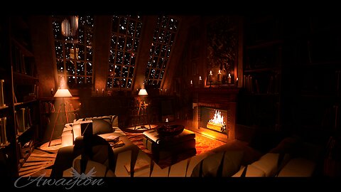 Cozy Reading Nook Ambience: Crackling Fire + Snow Falling + Gymnopédie No.1 | Awayion