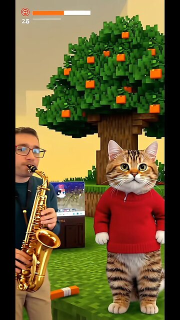 Me playing the saxophone in Minecraft with a cat