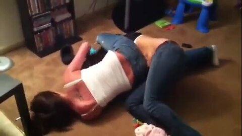 Awesome 1 on 1 Sister Catfight Wresling in Home