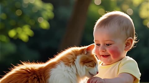 Baby & Cat Share Pure Love in the Park 🥹🐱❤️