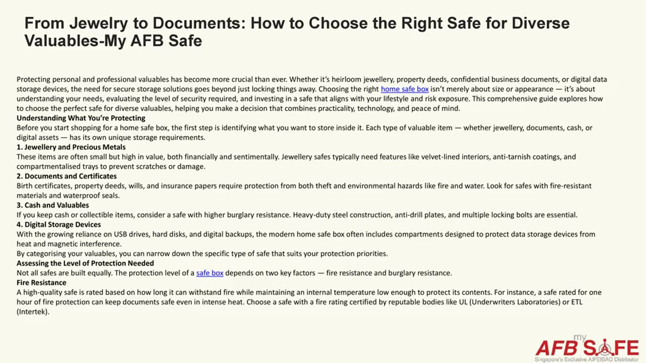 From Jewelry to Documents: How to Choose the Right Safe for Diverse Valuables-My AFB Safe