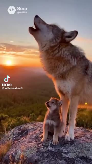MOTHER TEACHING HER ADORABLE CUB HOW TO HOWL ((((🐺