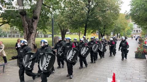 Montreal riot police are marching through McGill University, seemingly to control the anti-Israel