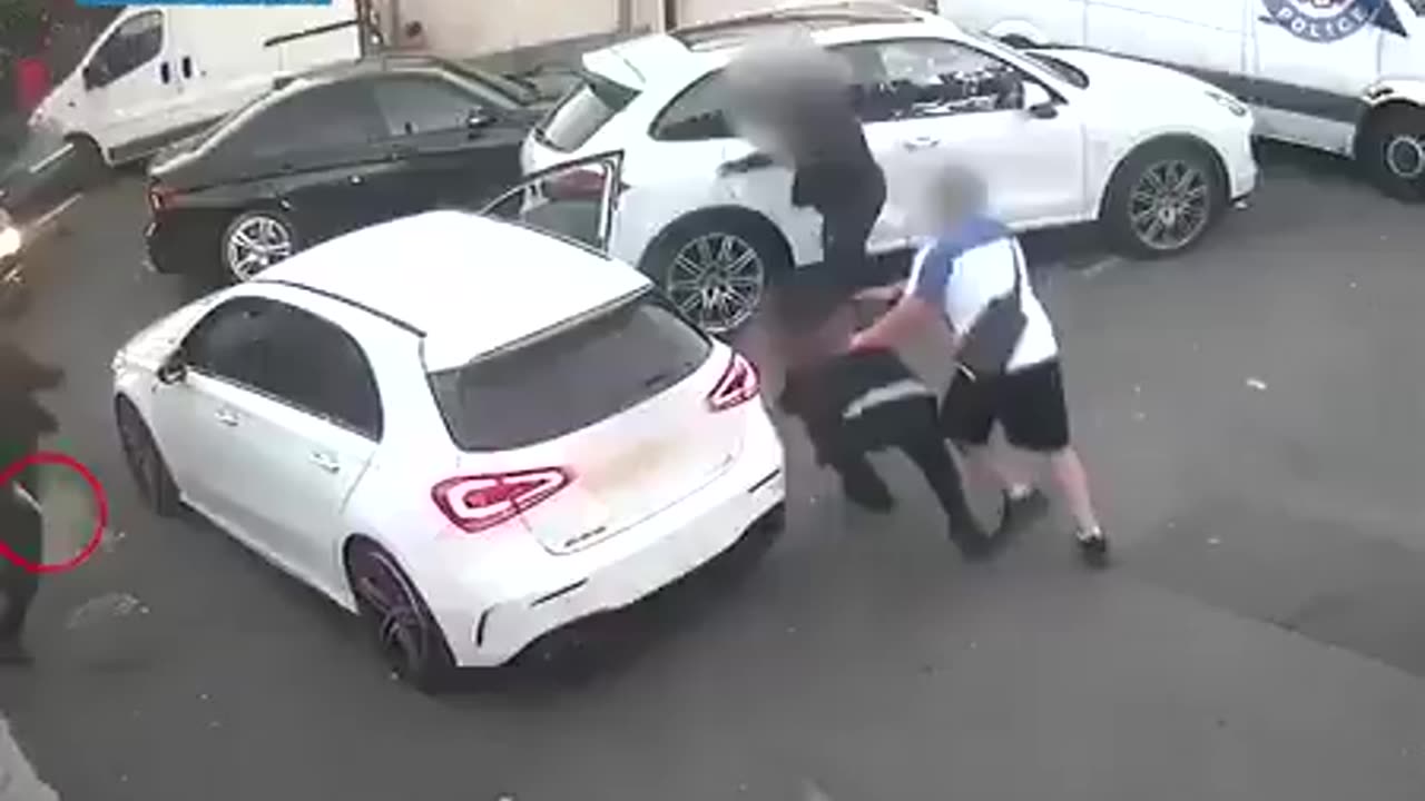 CCTV shows a gunman targeting a man in a busy car park, in Englands second