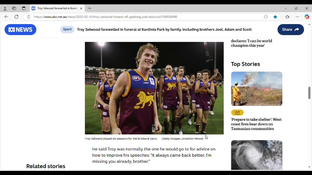 Thoughts on symbolic patterns in ABC report about tragic death of footy player Troy Selwood