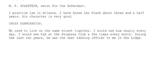 M F GOLDSTEIN, Sworn In For The Defendant, 131st To Testify