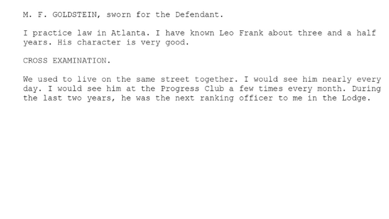 M F GOLDSTEIN, Sworn In For The Defendant, 131st To Testify