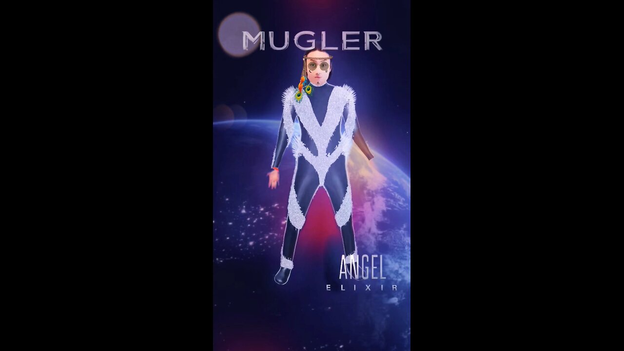 "MUGLER Galaxy Adventure: A white-feathered angel warrior who travels across the stars, wearing a