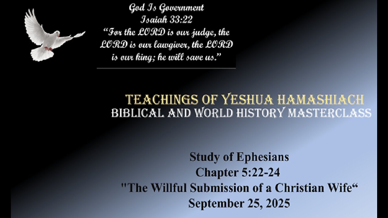 9-25-25 Study of Revelation Ephesians Chapter 5:22-24 "The Willful Submission of a Christian Wife"