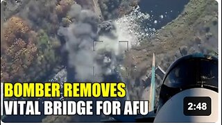 The bridge over the Volchya River was broken in two by airstrike blast!