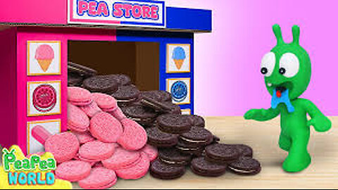 Pea Pea Explore Black Pink Oreo Vending Machine 🍩 Cartoon For Kids 💖 Pea Pea World