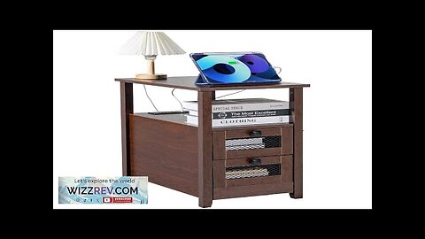 Farmhouse End Table Narrow Night Stand with USB Ports and Outlets Brown Review