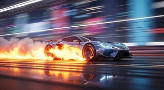 Very cool racing car there is fire and smoke . seamless looping time-lapse virtual 4k video Animatio