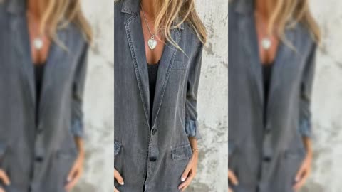 Full Size Button Down Denim Blazer