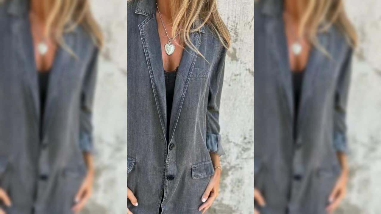 Full Size Button Down Denim Blazer